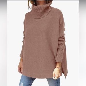 NWOT - Woman’s Turtleneck Oversized Batwing Sleeve High Low Split Hem Knit